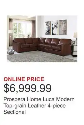 Costco Prospera Home Luca Modern Top-grain Leather 4-piece Sectional offer