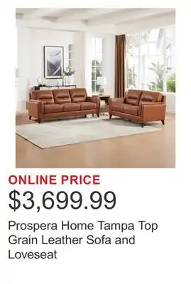 Costco Prospera Home Tampa Top Grain Leather Sofa and Loveseat offer