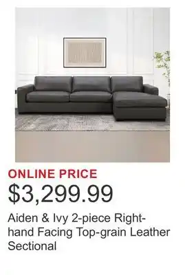 Costco Aiden & Ivy 2-piece Right-hand Facing Top-grain Leather Sectional offer