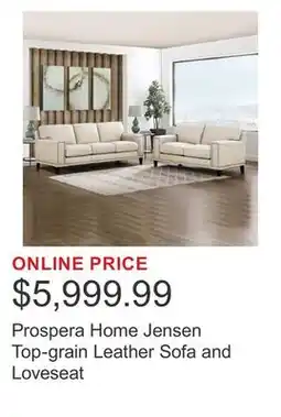 Costco Prospera Home Jensen Top-grain Leather Sofa and Loveseat offer