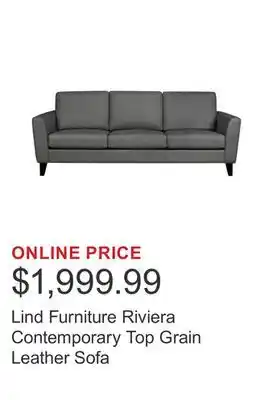 Costco Lind Furniture Riviera Contemporary Top Grain Leather Sofa offer