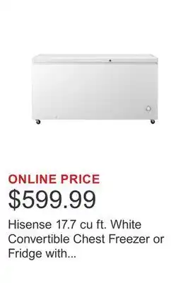 Costco Hisense 17.7 cu ft. White Convertible Chest Freezer or Fridge with Caster Wheels offer