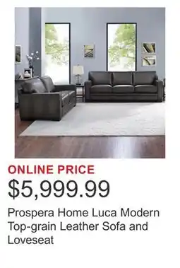 Costco Prospera Home Luca Modern Top-grain Leather Sofa and Loveseat offer