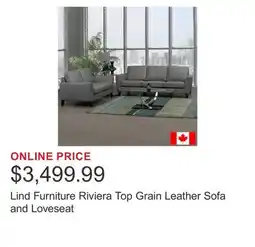 Costco Lind Furniture Riviera Top Grain Leather Sofa and Loveseat offer