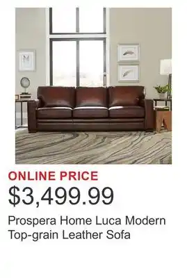 Costco Prospera Home Luca Modern Top-grain Leather Sofa offer