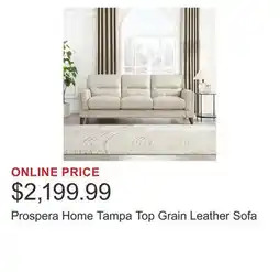 Costco Prospera Home Tampa Top Grain Leather Sofa offer