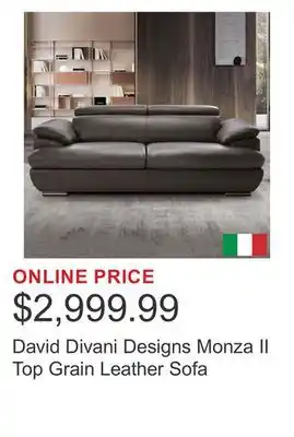 Costco David Divani Designs Monza II Top Grain Leather Sofa offer