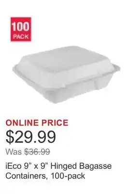 Costco iEco 9 x 9 Hinged Bagasse Containers, 100-pack offer