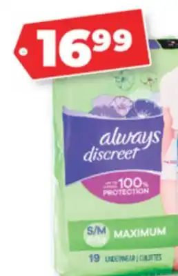 Familiprix ALWAYS, Discreet Selected incontinence pads or underwears offer