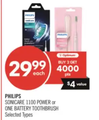 Shoppers Drug Mart PHILIPS SONICARE 1100 POWER or ONE BATTERY TOOTHBRUSH offer