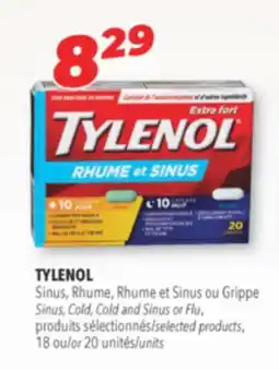 Familiprix TYLENOL, Sinus, Cold, Cold and Sinus or Flu, selected products, 18 or 20 units offer