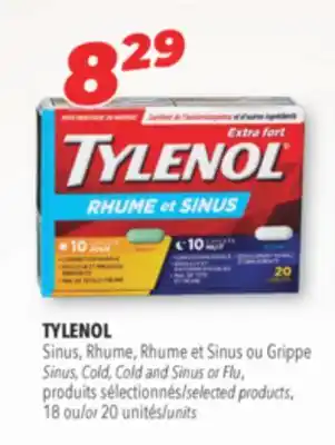 Familiprix TYLENOL, Sinus, Cold, Cold and Sinus or Flu, selected products, 18 or 20 units offer