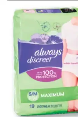 Familiprix ALWAYS, Selected incontinence pads or underwears offer