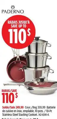 Canadian Tire Paderno 10-Pc Stainless-Steel Stacking Cookset offer