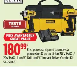 Canadian Tire DEWALT 20V MAX Li-Ion 1⁄2 Drill and 1⁄4 Impact Driver Combo Kit offer