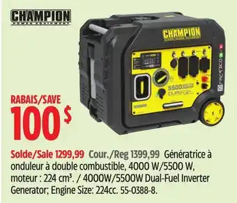 Canadian Tire Champion Power Equipment 4000W/5500W Dual-Fuel Inverter Generator Engine Size: 224cc offer