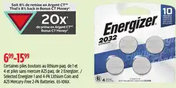 Canadian Tire Energizer Selected Energizer 1 and 4-Pk Lithium Coin and A23 Mercury-Free 2-Pk Batteries offer