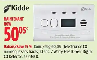 Canadian Tire Kidde Worry-Free 10-Year Digital CO Detector offer