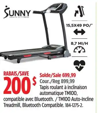 Canadian Tire Sunny TM100 Auto-Incline Treadmill, Bluetooth Compatible offer