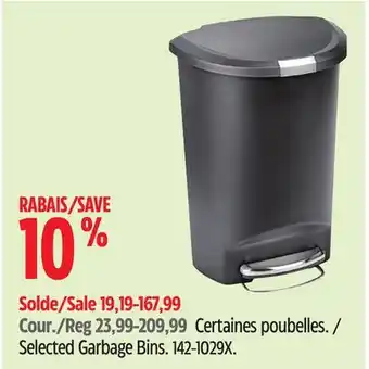 Canadian Tire Simplehuman Selected Garbage Bins offer