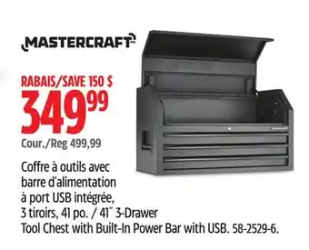 Canadian Tire Mastercraft 41˝ 3-Drawer Tool Chest with Built-In Power Bar with USB offer