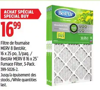 Canadian Tire BestAir MERV 8 16 x 25 Furnace Filter, 3-Pack offer