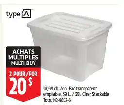 Canadian Tire TYPE A 39L Clear Stackable Tote offer