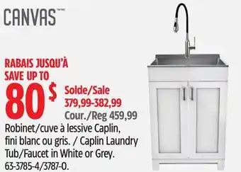 Canadian Tire CANVAS Caplin Laundry Tub/Faucet in White or Grey offer