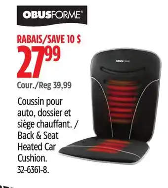 Canadian Tire Obusforme Back & Seat Heated Car Cushion offer