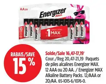 Canadian Tire Energizer MAX Alkaline Battery Packs offer