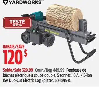 Canadian Tire Yardworks 5-Ton 15A Duo-Cut Electric Log Splitter offer