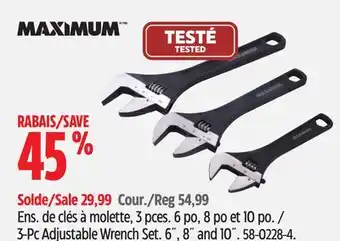 Canadian Tire MAXIMUM 3-Pc Adjustable Wrench Set offer