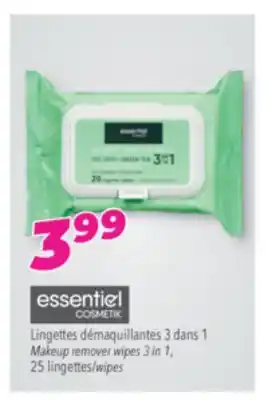 Familiprix ESSENTIEL COSMETIK, Makeup remover wipes 3 in 1, 25 wipes offer