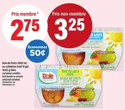 Maxi BOLS DE FRUITS 4X107 ML OU COLLATIONS FRUIT 'N GEL 4X123 G DOLE | fruit bowls or snacks offer