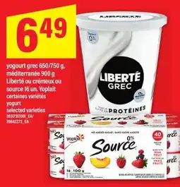 Maxi YOGOURT GREC 650/750 G, MÉDITERRANÉE 900 G LIBERTÉ OU CRÉMEUX OU SOURCE 16 UN. YOPLAIT | yogurt offer