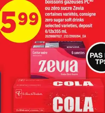 Maxi BOISSONS GAZEUSES PCMD OU ZÉRO SUCRE ZEVIA | sugar soft drinks, 6/12x355 mL offer