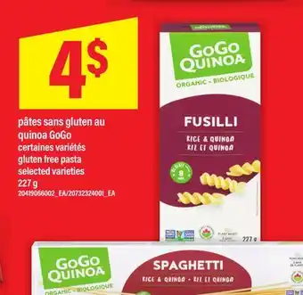 Maxi PÂTES SANS GLUTEN AU QUINOA GOGO | gluten free pasta, 227 g offer