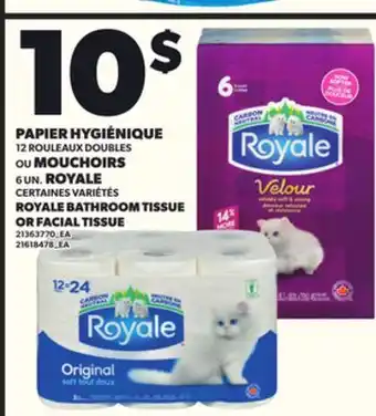 Provigo PAPIER HYGIÉNIQUE 12 ROULEAUX DOUBLES OU MOUCHOIRS 6 UN. ROYALE offer