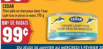 Marché Adonis THON PÂLE EN MORCEAUX DANS L'EAU CEDAR | CEDAR LIGHT TUNA IN PIECES IN WATER offer