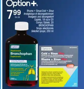 Uniprix OPTION+ Rhume + Sinus/Cold + Sinus Analgésique et décongestionnant Analgesic and decongestant offer