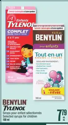 Jean Coutu BENYLIN,TYLENOL Sirops pour enfant sélectionnés offer