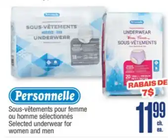 Jean Coutu Personnelle Selected underwear for women and men offer