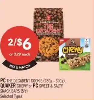 Shoppers Drug Mart PC the decadent cookie, quaker chewy or pc sweet & salty offer