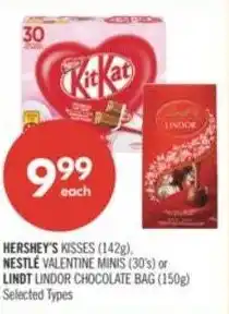 Shoppers Drug Mart Hershey's kisses, nestlé valentine minis or lindt lindor chocolate bag offer