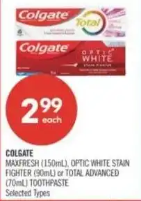 Shoppers Drug Mart Colgate maxfresh, optic white stain offer