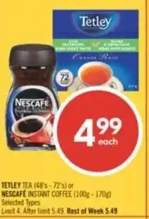 Shoppers Drug Mart Tetley tea or nescafe instant coffee offer