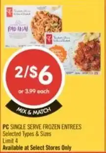 Shoppers Drug Mart PC single serve frozen entrees offer