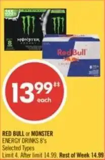 Shoppers Drug Mart Red bull or monster offer