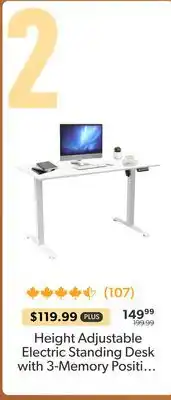 Shopper+ Height Adjustable Electric Standing Desk with 3-Memory Positions Control Panel - PrimeCables - White offer