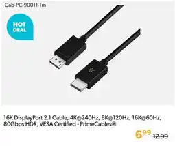 Shopper+ 16K DisplayPort 2.1 Cable, 4K@240Hz, 8K@120Hz, 16K@60Hz, 80Gbps HDR, VESA Certified - PrimeCables offer